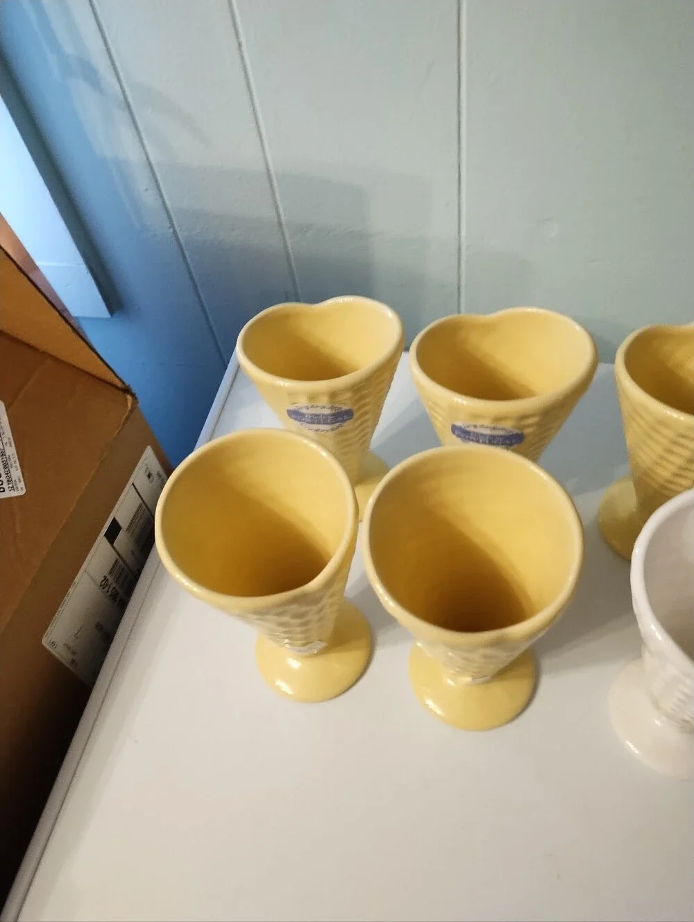 New 7 Made in Portugal Yellow Ceramic Ice Cream Cone Pedestal